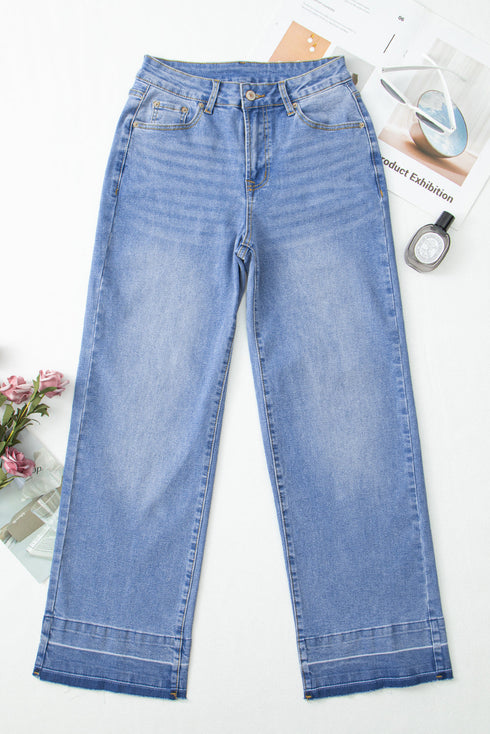 Raw Hem Unique Cuff High Rise Straight Loose Jeans